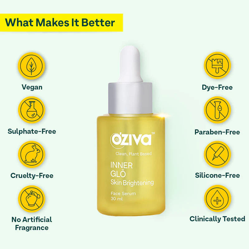 OZiva Plant Based Inner Glō Skin Brightening Face Serum -30 ml