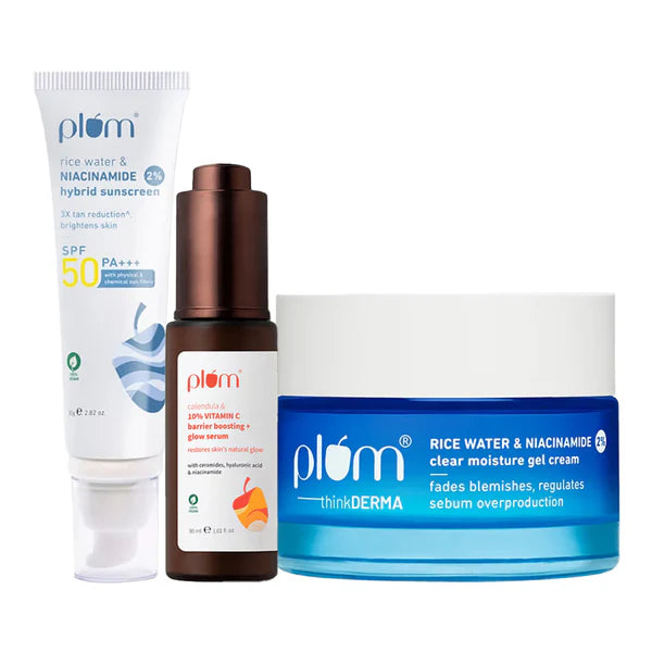 Plum Vitamin C & Niacinamide Serum, Moisturizer & Sunscreen Kit For Bright & Glowing Skin - combo