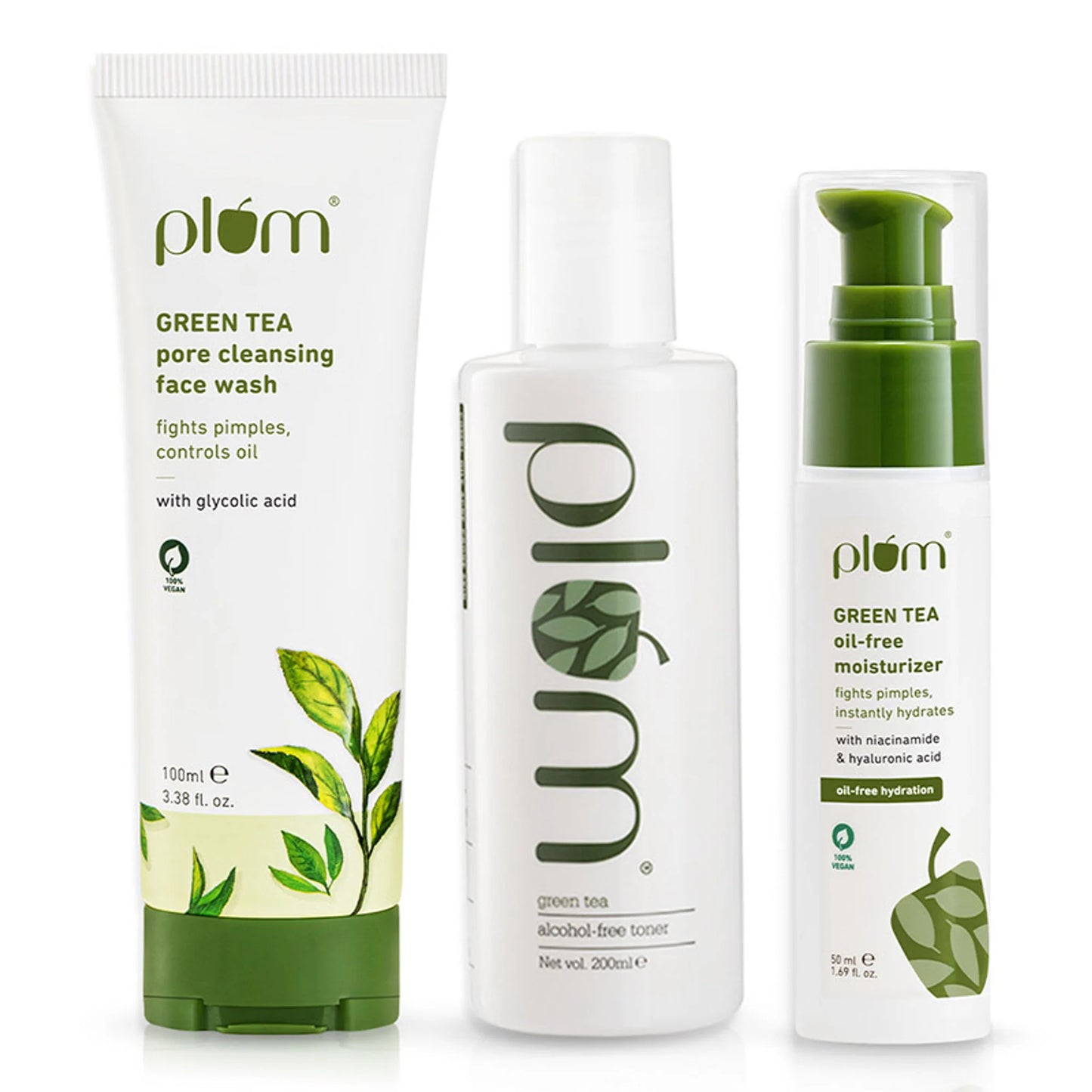 Plum Green Tea Face Wash, Toner & Moisturizer Kit for Acne-Free Skin & Oil-Free Hydration - combo