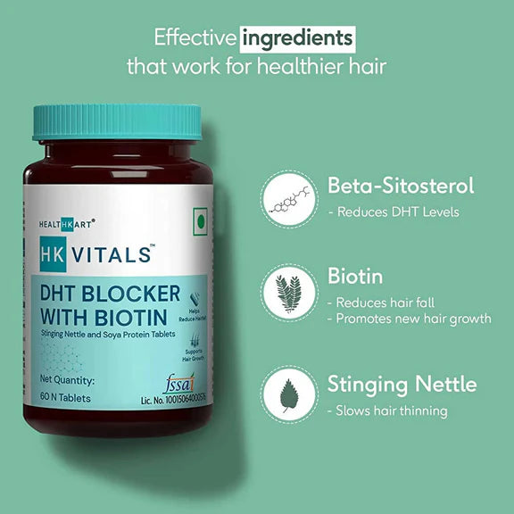 HK Vitals DHT Blocker With Biotin Tablets for Reduces Hair Fall, Stimulates Hair Growth - 60 tabs