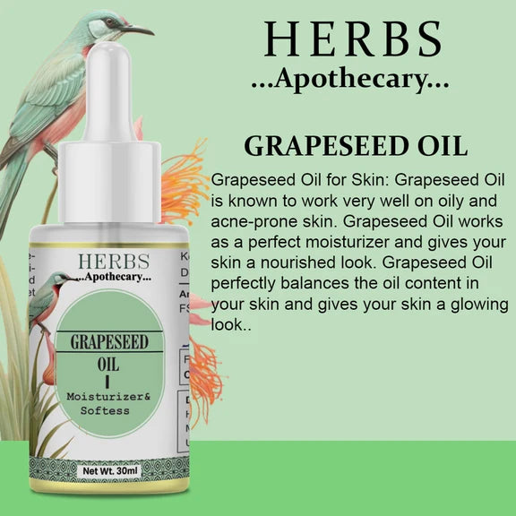 Zenvista Herbs Apothecary Grape Seed Oil For Moisturizer & Softens - 30 ml