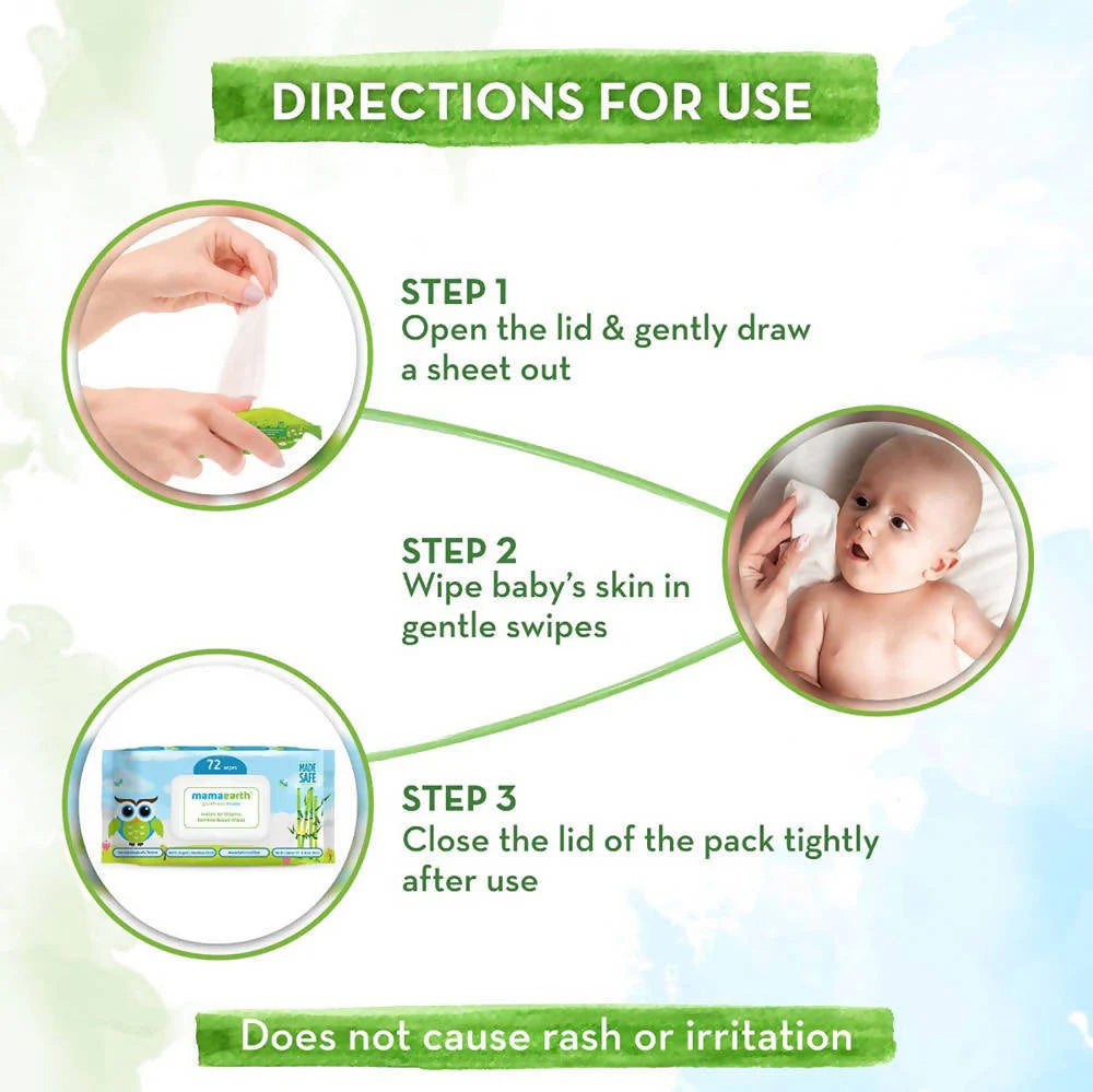 Mamaearth India's 1st Organic Bamboo Based Wipes - 72 Wipes