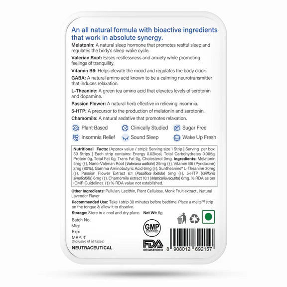 Wellbeing Nutrition Melts Restful Sleep Oral Strips-Calming Chamomile Lavender Flavor - 30 Strips