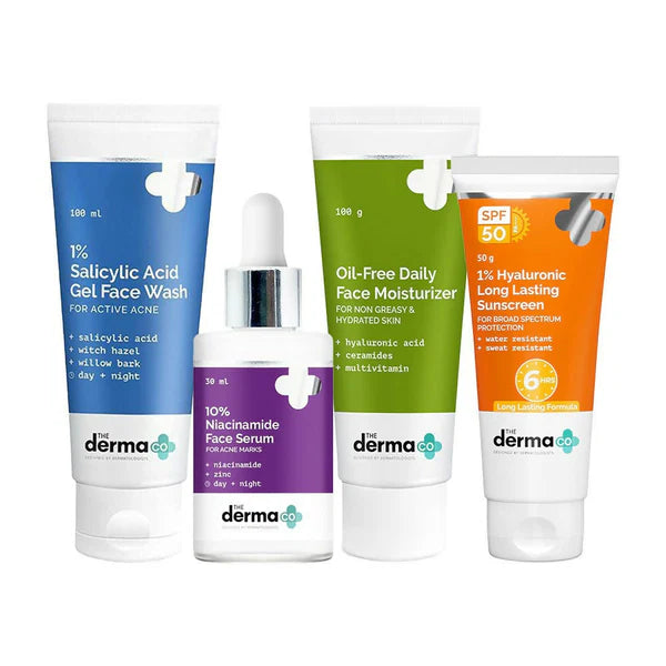 The Derma Co I-Beauty CSMS (Cleanser, Serum, Moisturizer, Sunscreen) For Acne Prone Skin Combo - combo