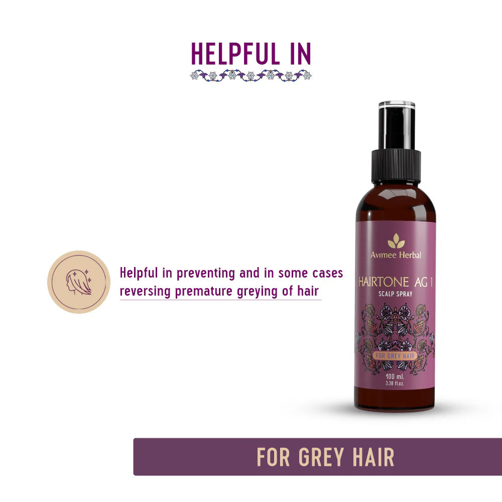 Avimee Herbal Hairtone AG 1 Scalp Spray For Grey Hair With Indigo, Henna, Beet Root and Hibiscus Extracts -