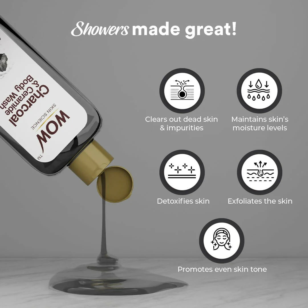 WOW Skin Science Charcoal & Ceramide Body Wash For Clears Skin Impurities, Removes Dirt & Dead Skin