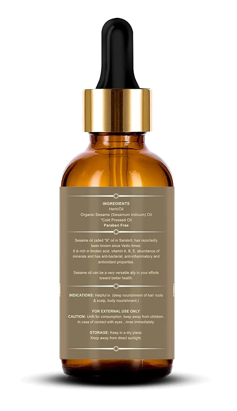 Vokin Biotech Organic Sesame Pure Cold Pressed Oil For Hair, Body, Skin Care, Massage, - 30 m