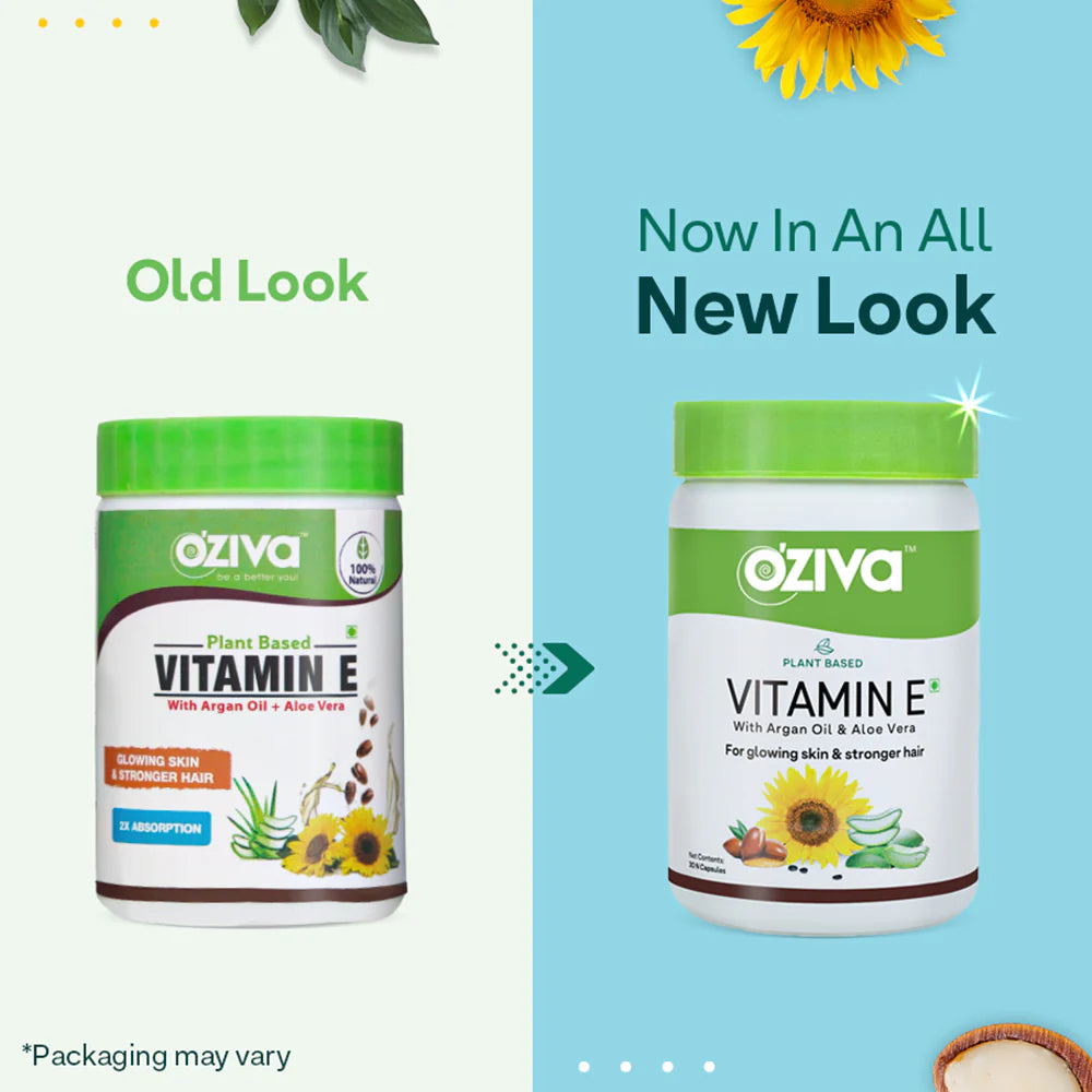 OZiva Plant Based Natural Vitamin E (With Argan oil + Aloe vera) -30 Veg capsOZiva Plant Based Natural Vitamin E (With Argan oil + Aloe vera) -30 Veg caps