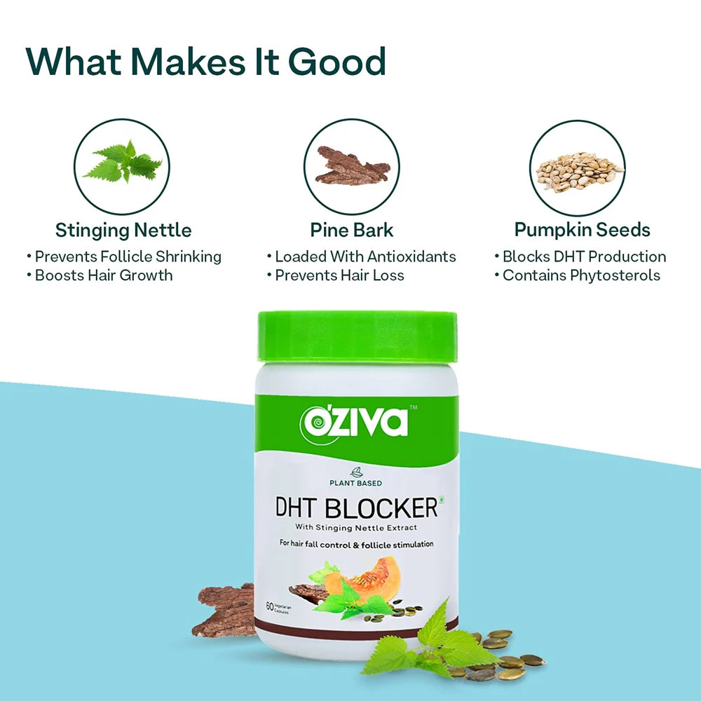 OZiva Plant Based DHT Blocker For Hair Fall Control With Stinging Nettle Extract