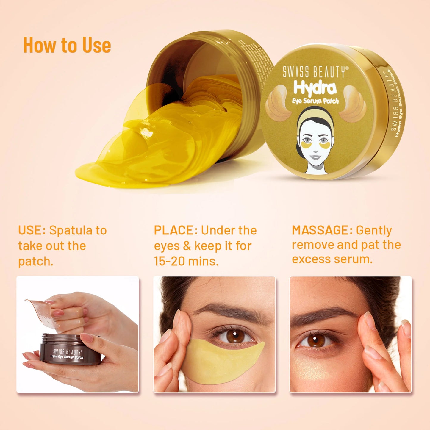 Swiss Beauty Hydra Eye Serum Patches For Dark Circles And Puffiness , Hydrate Skin - Vitamin-C - 60 Patches