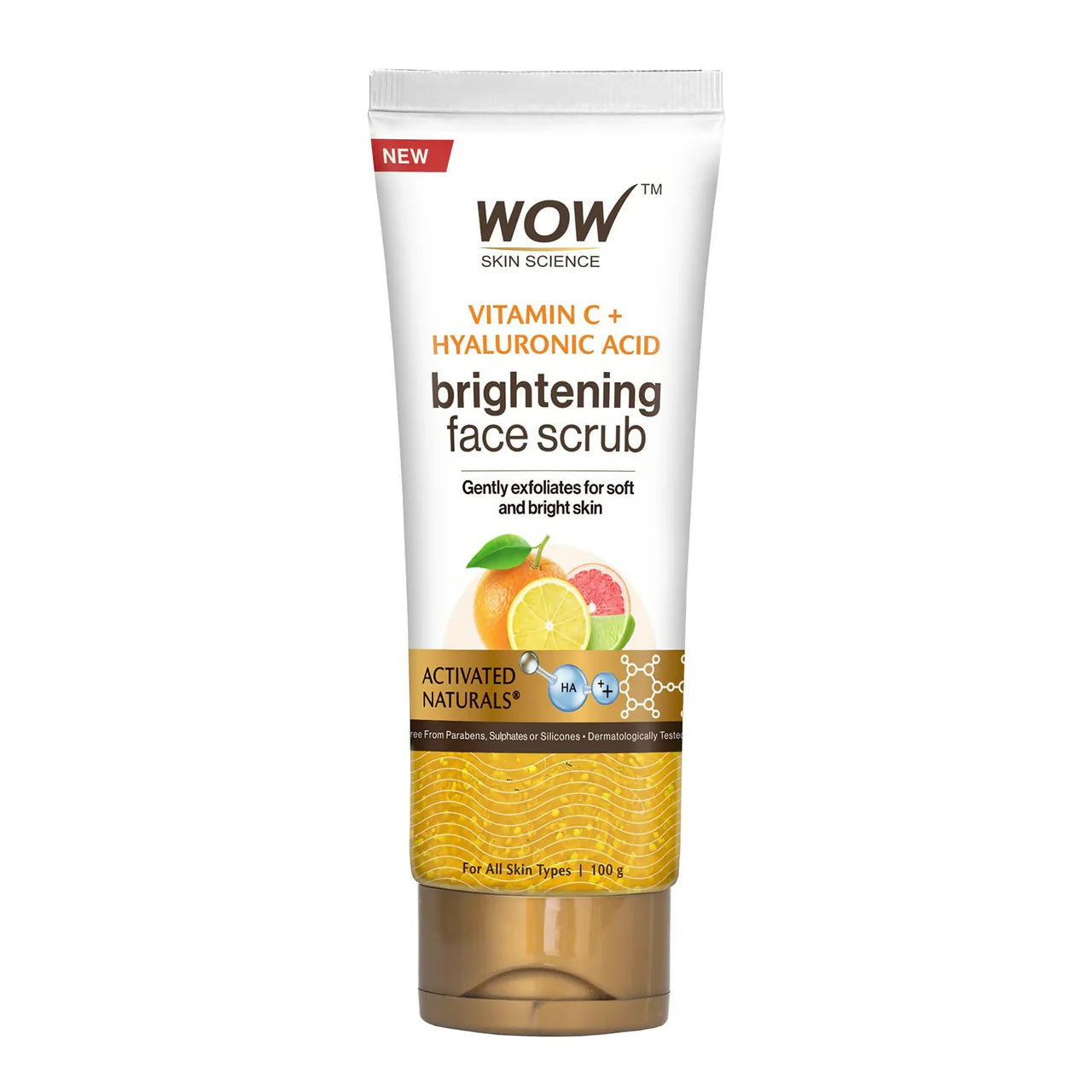WOW Skin Science Vitamin C + Hyaluronic Acid Brightening Face Scrub For Gently Exfoliates, Smoothens Skin Texture