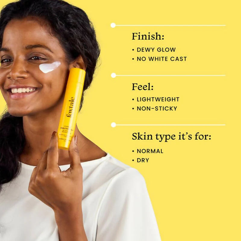 Foxtale Dewy Sunscreen SPF 70 PA++++ With Niacinamide + Provitamin B5 + Vitamin E - Anti-Tan Formula & Spot Depigmentation