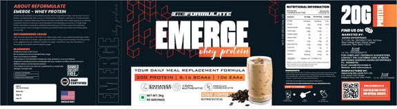 Reformulate Emerge I Whey Protein I Your Daily Meal Replacement Formula I 20 G I Protein I 5.1 G Bcaa's I 10 G Eaa's - Cold Coffee - 2 kg
