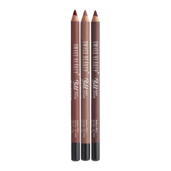 Swiss Beauty Bold Matte Lips Liner Pencil Set Of 3 - 14 Bobby Brown, 6 Cherry Brown & 3 Choco Nude - 3 pcs