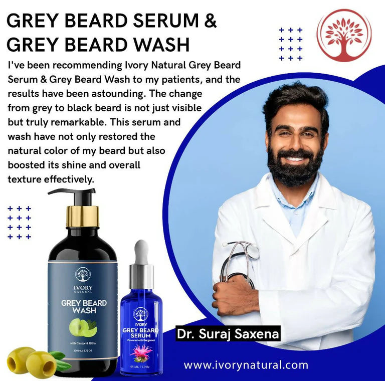 Ivory Natural Grey Beard Combo (Serum + Beard Wash) For Early Graying Beard - combo