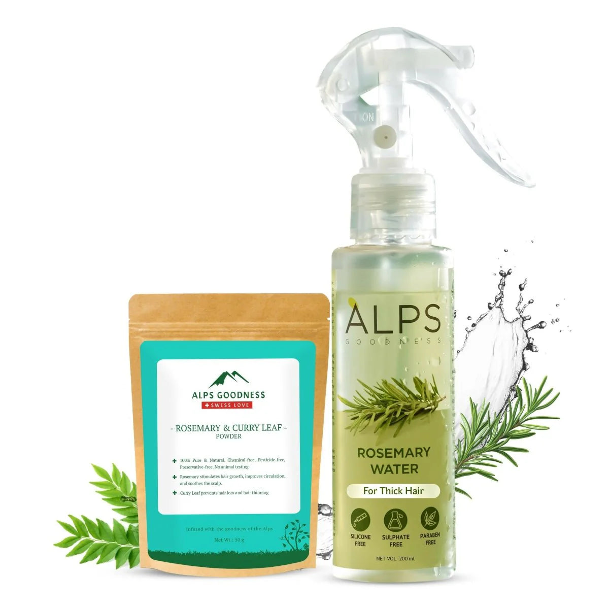 Alps Goodness Rosemary Hair Renewal Duo with Rosemary Water Spray and Rosemary & Curry Leaf Powder - Hair Growth Expert -combo