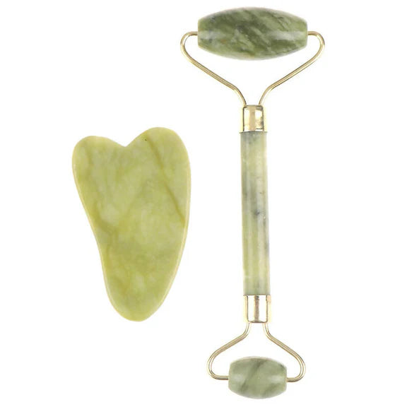 Favon Pack of Facial Roller & Gua Sha for Face, Neck Toning, Firming and Serum Application - Combo