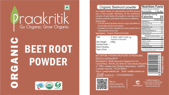 Praakritik Organic Beet Root Powder - 100 gm