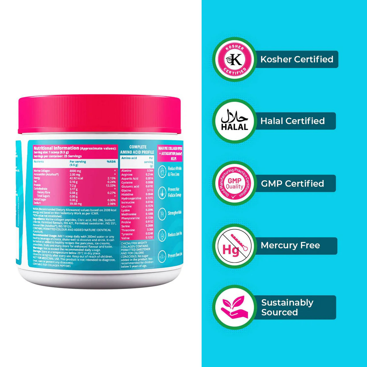 Chicnutrix Mighty Collagen Japanese Collagen Powder For Skin, Hair, Nails & Joints - Lemonade Flavor