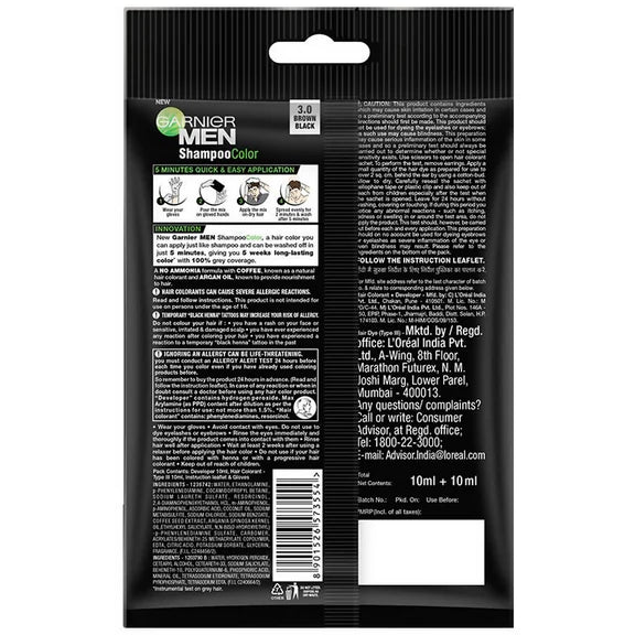 Garnier Men Shade 3 Shampoo Color-Brown Black - 20 ml
