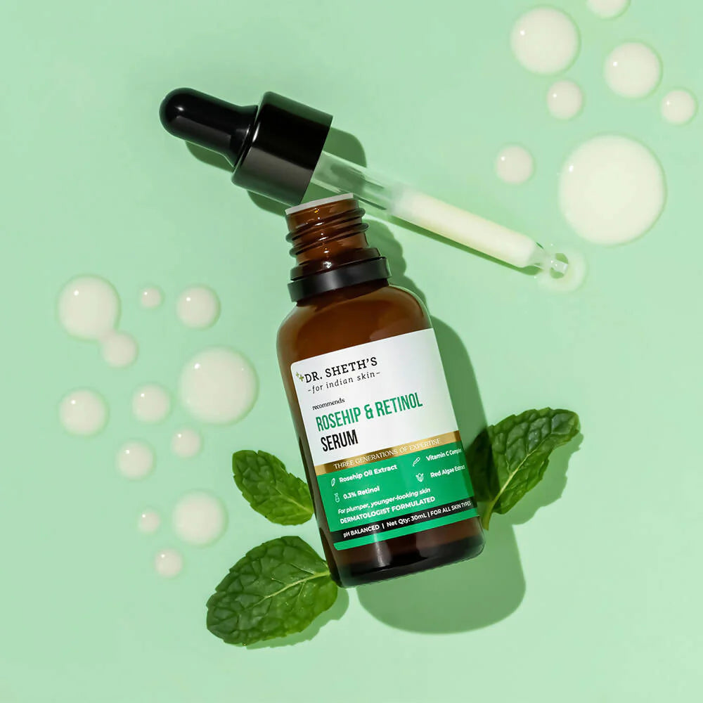 Dr. Sheth's Rosehip & Retinol Face Serum For Anti Ageing, Reduces fine lines & wrinkles, For All Skin Types