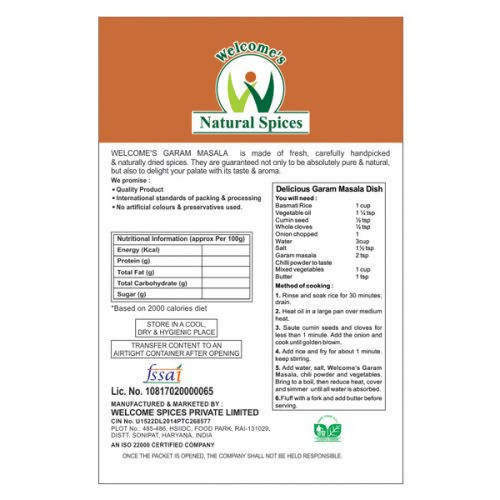 Welcome’s Natural Spices Garam Masala Powder - 100 gm