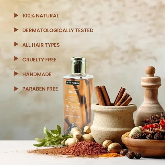 Jagat Pharma Hair Oil for Dense, Strong & Smooth Hair | Infused With 10 Powerful Ayurvedic Herbs - 100 ml