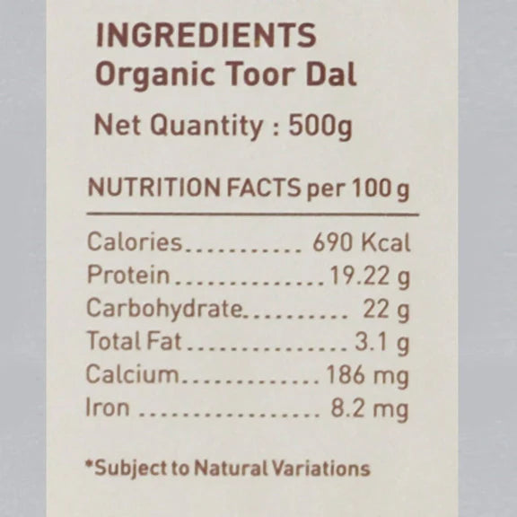 Pure & Sure Toor Dal Traditional Organic Pulses - 500 gm