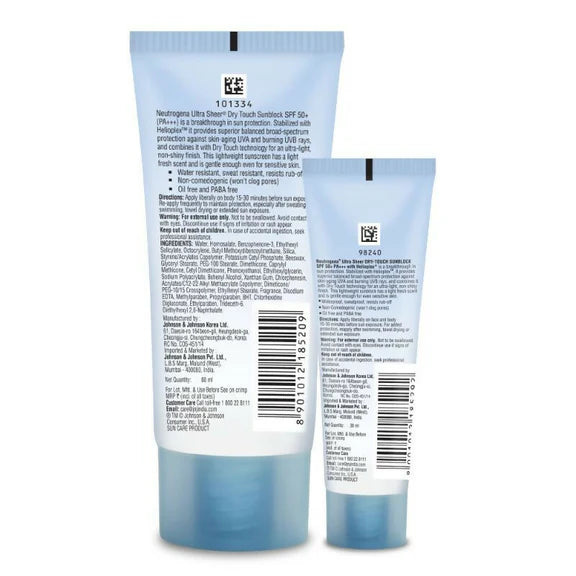 Neutrogena Ultrasheer SPF50+ PA+++ Ultra Light Face Sunscreen For Dry & Oily Skin Home+Travel Combo - combo