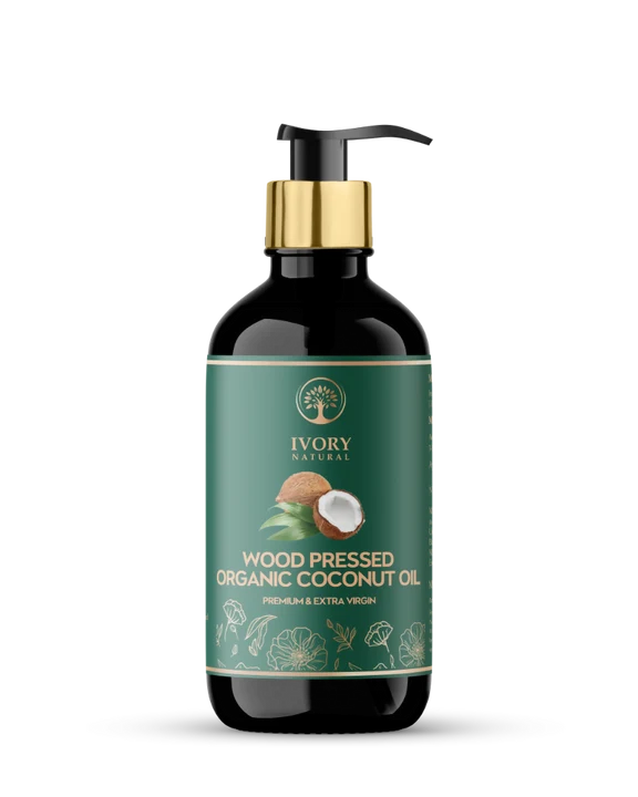 Ivory Natural Wood Pressed Organic Coconut Oil , Premium Extra Virgin Oil - For Radiant Skin, Hair Wellness & Baby Care - 200 ml