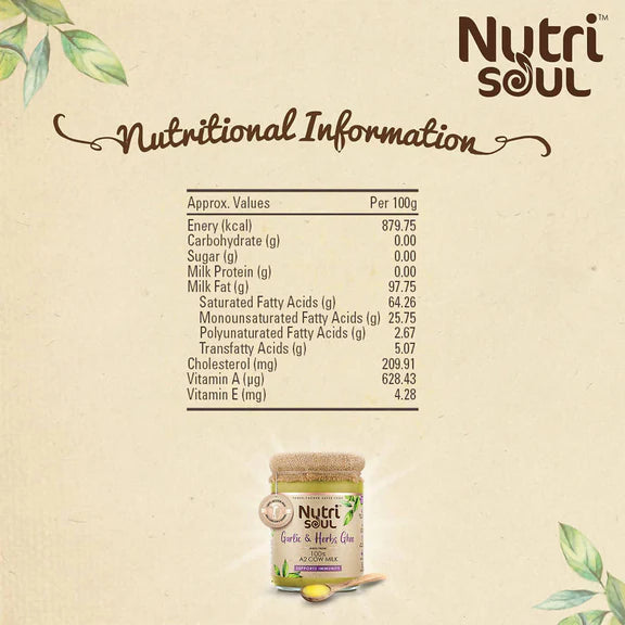 Nutrisoul Garlic & Herbs Ghee | Rich in Antioxidants | Pure Ghee Supports Immunity & Health - 500 ml