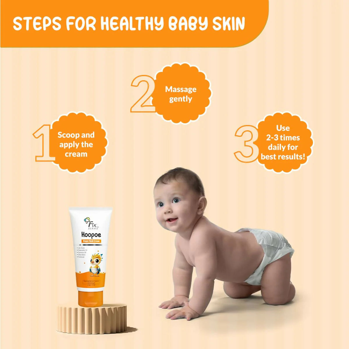 Fixderma Baby Hoopoe Diaper Rash Cream with Zinc Oxide & Panthenol - 50 gm