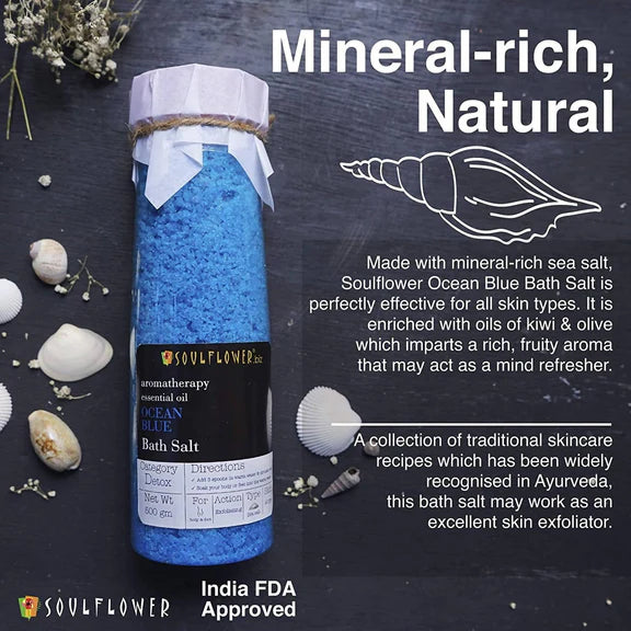 Soulflower Aromatherapy Essential Oil Ocean Blue Bath Salt - 500 gm