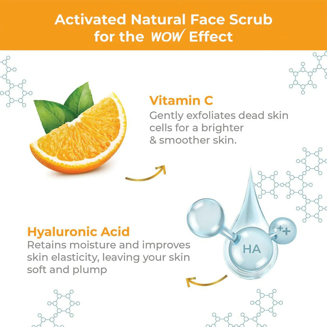 WOW Skin Science Vitamin C + Hyaluronic Acid Brightening Face Scrub For Gently Exfoliates, Smoothens Skin Texture