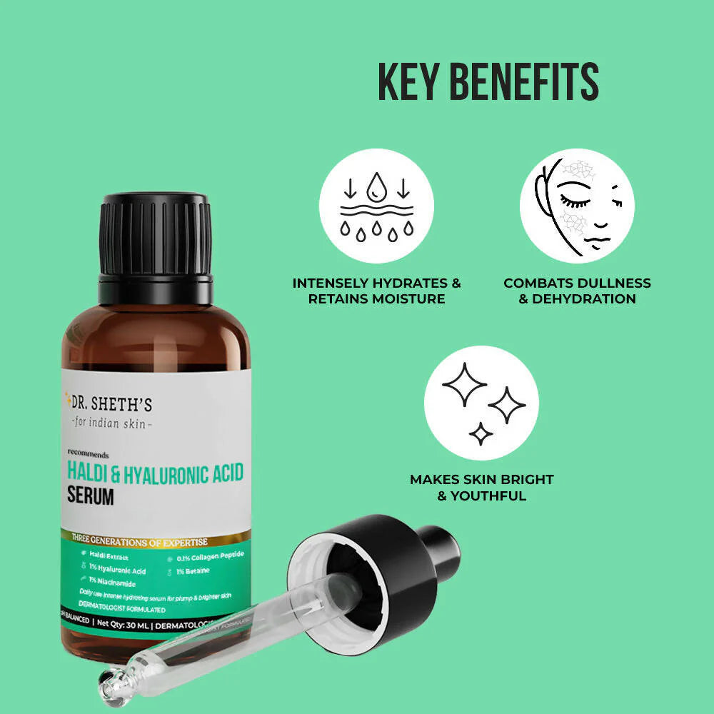 Dr. Sheth's Haldi & Hyaluronic Acid Face Serum with 1% Niacinamide For Hydration, Plump & Bouncy Skin, For All Skin Types