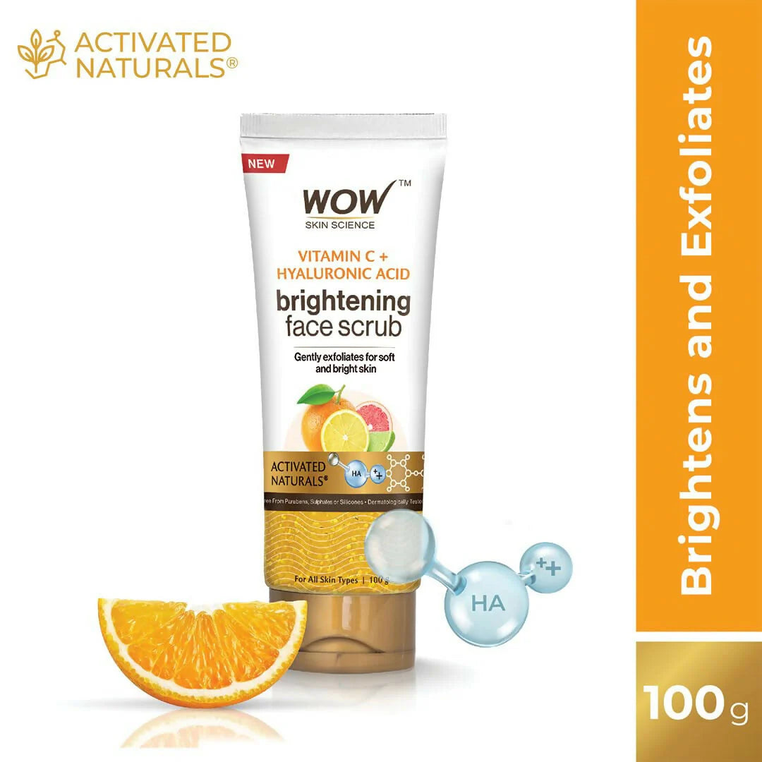 WOW Skin Science Vitamin C + Hyaluronic Acid Brightening Face Scrub For Gently Exfoliates, Smoothens Skin Texture