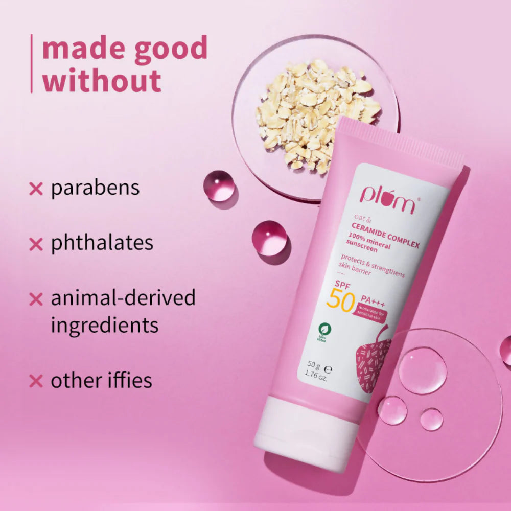 Plum Oat & Ceramide Complex 100% Mineral Sunscreen SPF 50 PA+++ - 50 gm