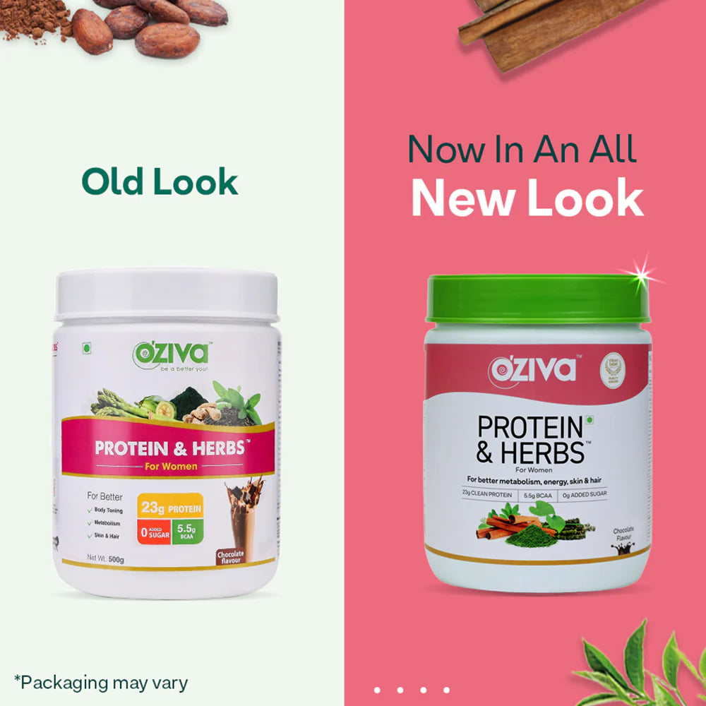 OZiva Protein & Herbs for Women - Protein Powder to Reduce Body Fat, Manage Weight & Metabolism, No Added Sugar -Chocolate flavour