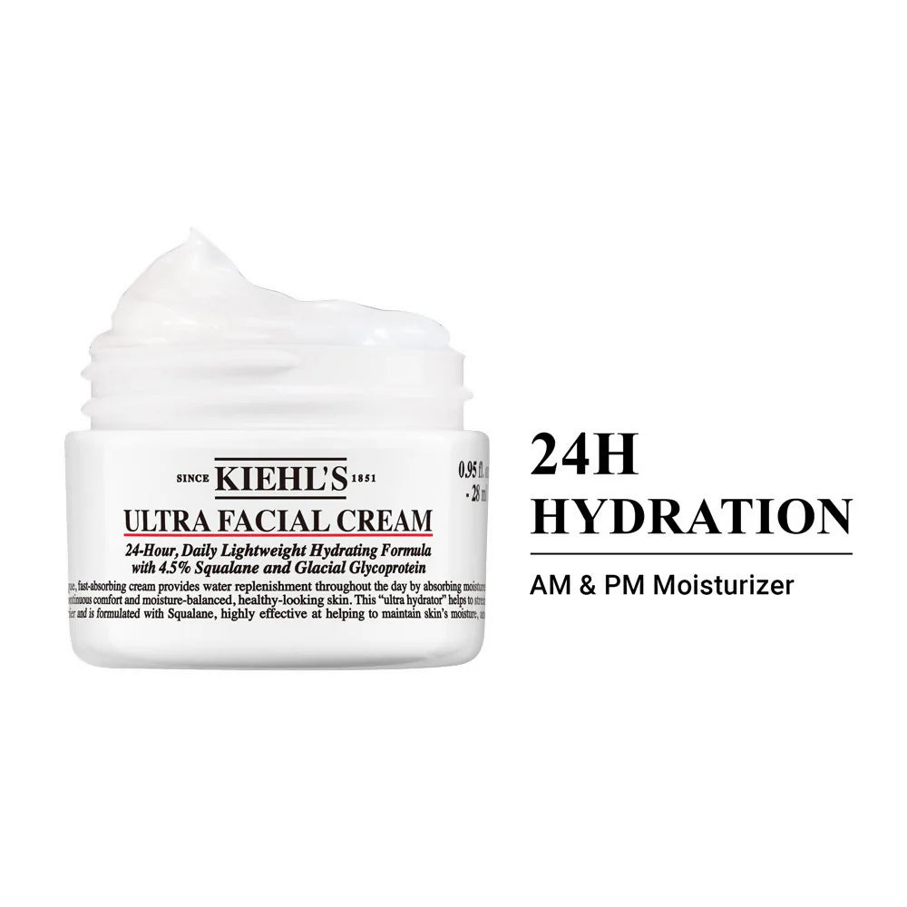 Kiehl's Ultra Facial Cream With 24 Hour Hydration - Moisturizer For Softer, Hydrated Skin - 28 ml