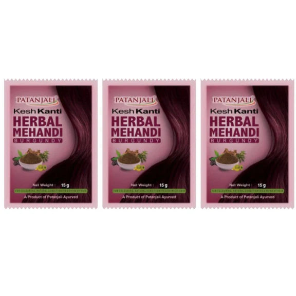 Patanjali Kesh kanti Herbal Mehandi Burgundy - 15 gm - Pack of 3