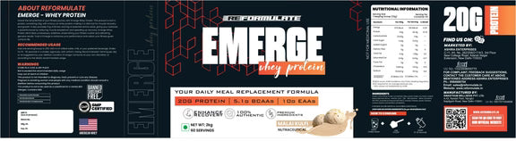Reformulate Emerge I Whey Protein I Your Daily Meal Replacement Formula I 20 G I Protein I 5.1 G Bcaa's I 10 G Eaa's - Malai Kulfi - 2 kg