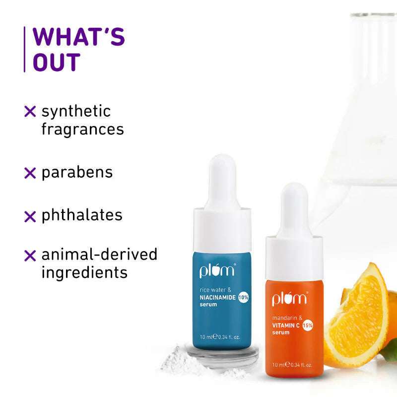 Plum Glow & Clarify Serum Travel Combo - 15% Vitamin C + 10% Niacinamide Face Serum - combo
