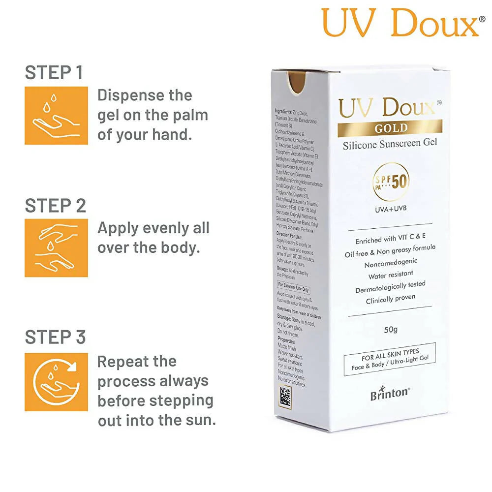 Brinton UV Doux Gold Silicone Sunscreen Gel SPF 50 - 50 gm
