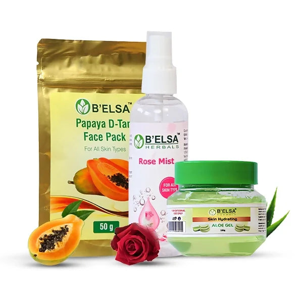 Belsa Herbals Organic Papaya D-tan Face pack + Rose Mist + Skin Hydrating Aloe Gel Combo - combo