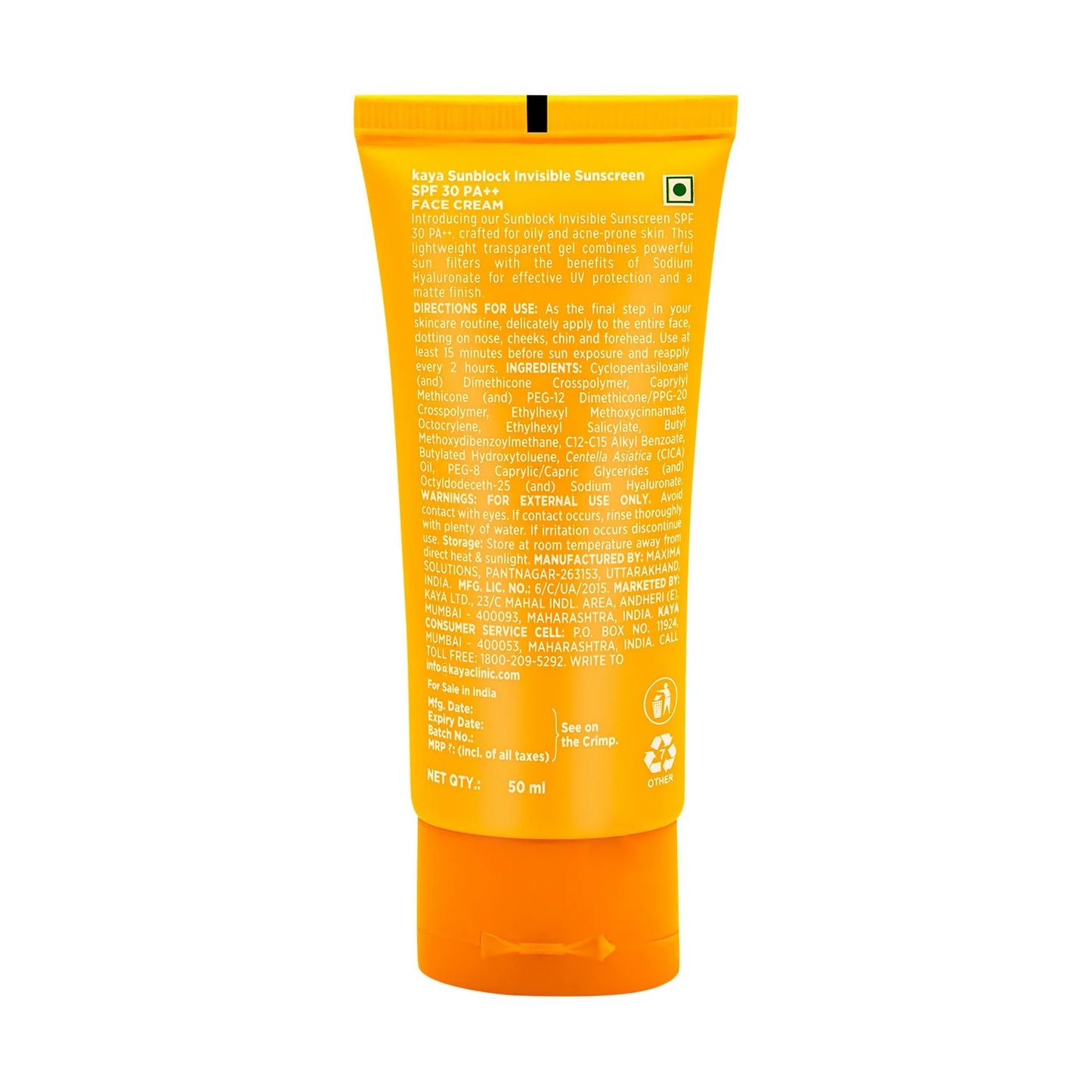 Kaya Sunblock Invisible Sunscreen With SPF 30 - 50 ml