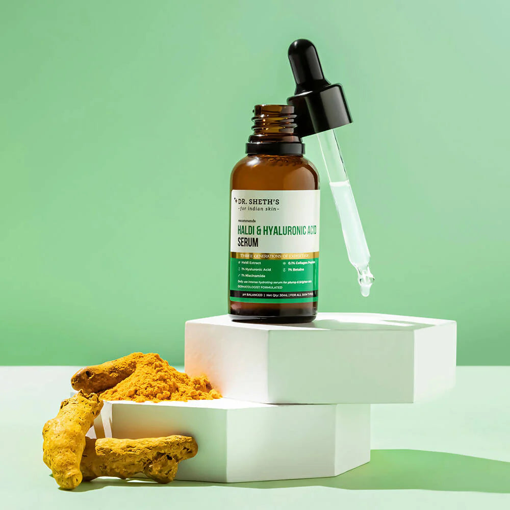 Dr. Sheth's Haldi & Hyaluronic Acid Face Serum with 1% Niacinamide For Hydration, Plump & Bouncy Skin, For All Skin Types