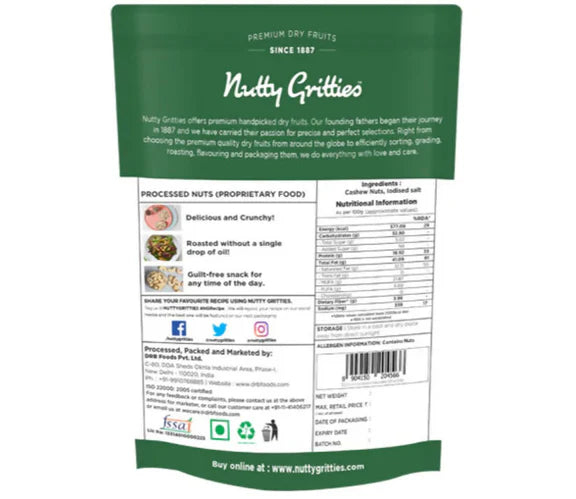 Nutty Gritties Jumbo Roasted Cashew Nuts Lightly Salted - 200 gm