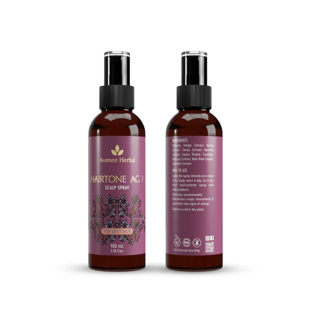 Avimee Herbal Hairtone AG 1 Scalp Spray For Grey Hair With Indigo, Henna, Beet Root and Hibiscus Extracts -