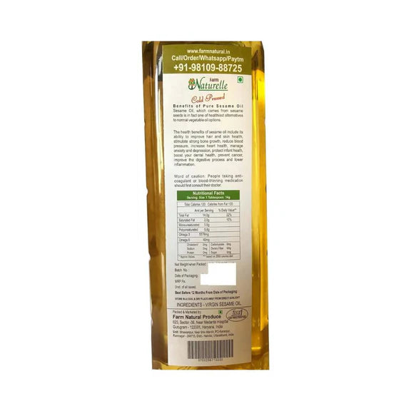Farm Naturelle Cold Pressed Virgin White Sesame Seed Oil - 1 L