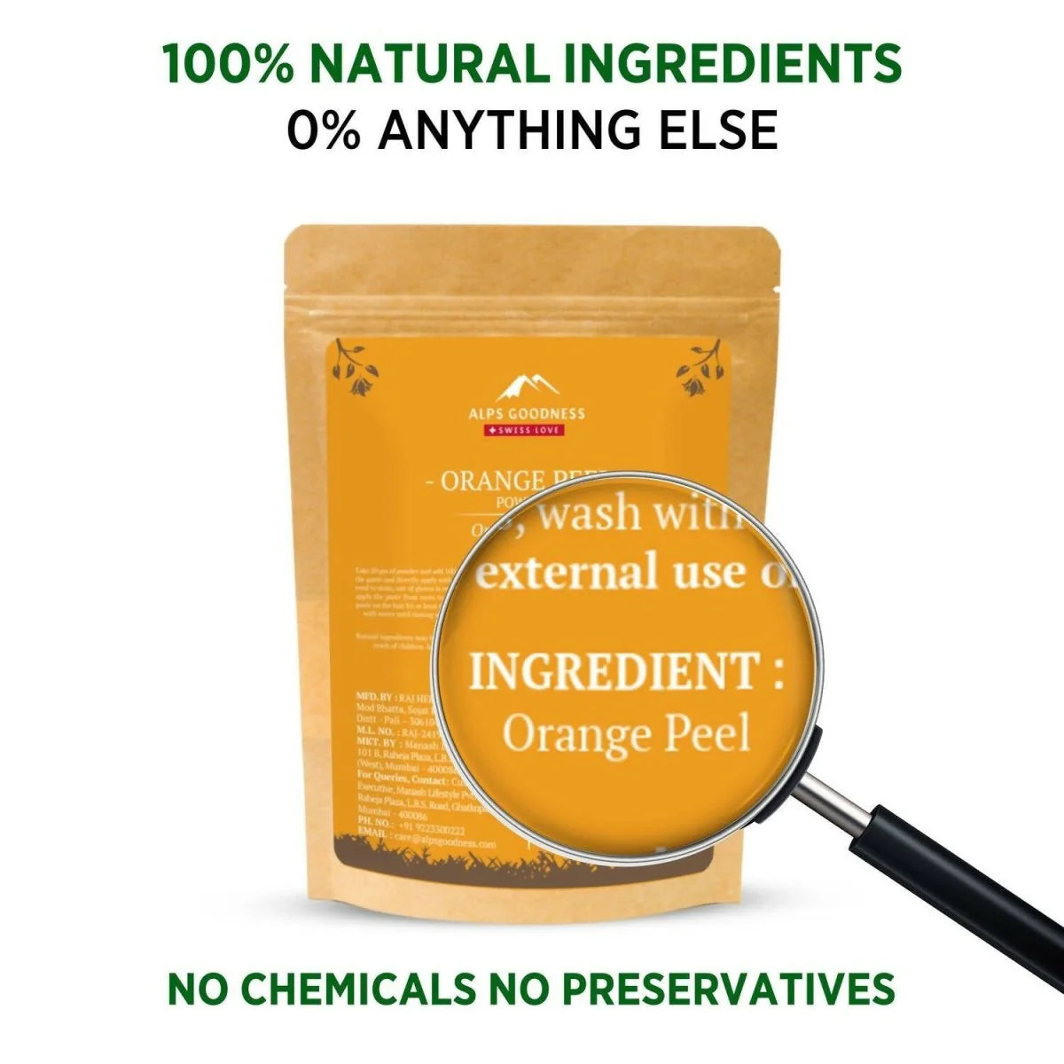 Alps Goodness Orange Peel Powder, for Hair Mask & Face Mask, Nourishes Hair Follicles, Glow Face